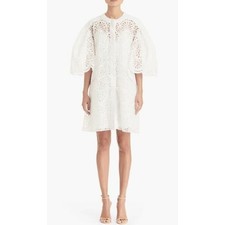 Carolina Herrera Dramatic Sleeve Broderie Anglaise Jacket in White Size 8