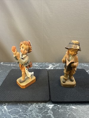 Wood Carving Boys  From Dobin 3855 Brienz Made In Switzerland 3.5'' T Set Of Two