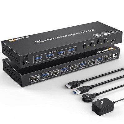 USB 30 HDMI KVM Switch 4 Port 4K60Hz for 4 PCs with Cables