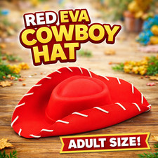 ADULT RED EVA COWBOY COWGIRL HAT TOY STORY JESSIE FANCY DRESS COSTUME