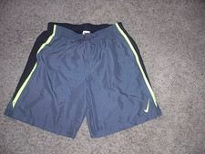 NIKE gray athletic polyester lined SHORTS neon yellow trim men's Large