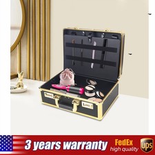 Professional Gold Barber Salon Tool Storage Travel Carry Case Organizer Box US