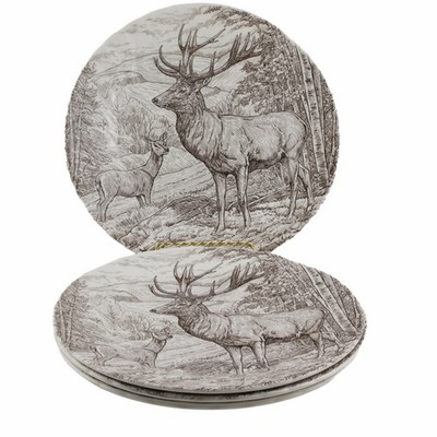 Queen's Harvest Homestead Stag Deer Thanksgiving Dinner Plates Set of 4