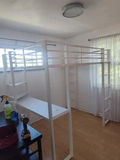 Metal Loft Bed with Desk Table and Storage Shelves Full Size Loft Bunk Bed Frame