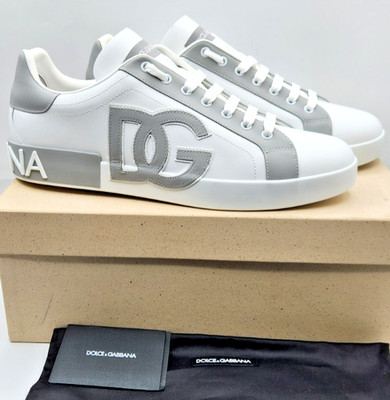 Dolce Gabbana Portofino Men's White/Grey Leather DG Logo Sneakers EU47 US14
