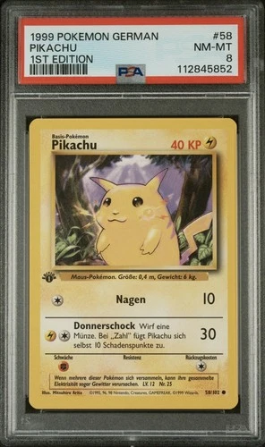 1999 Pokemon GERMAN 1st Edition Base Set Pikachu 58/102 PSA 8 NM-MT