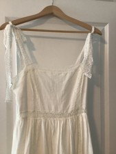 Forever 21 Women's boho Dress Size M off white lace tie straps ruffles NWT