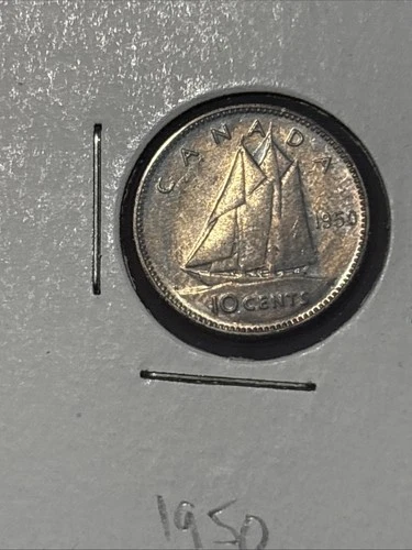 1950 Canada 10 Cents Silver Coin - F (Fine) condition