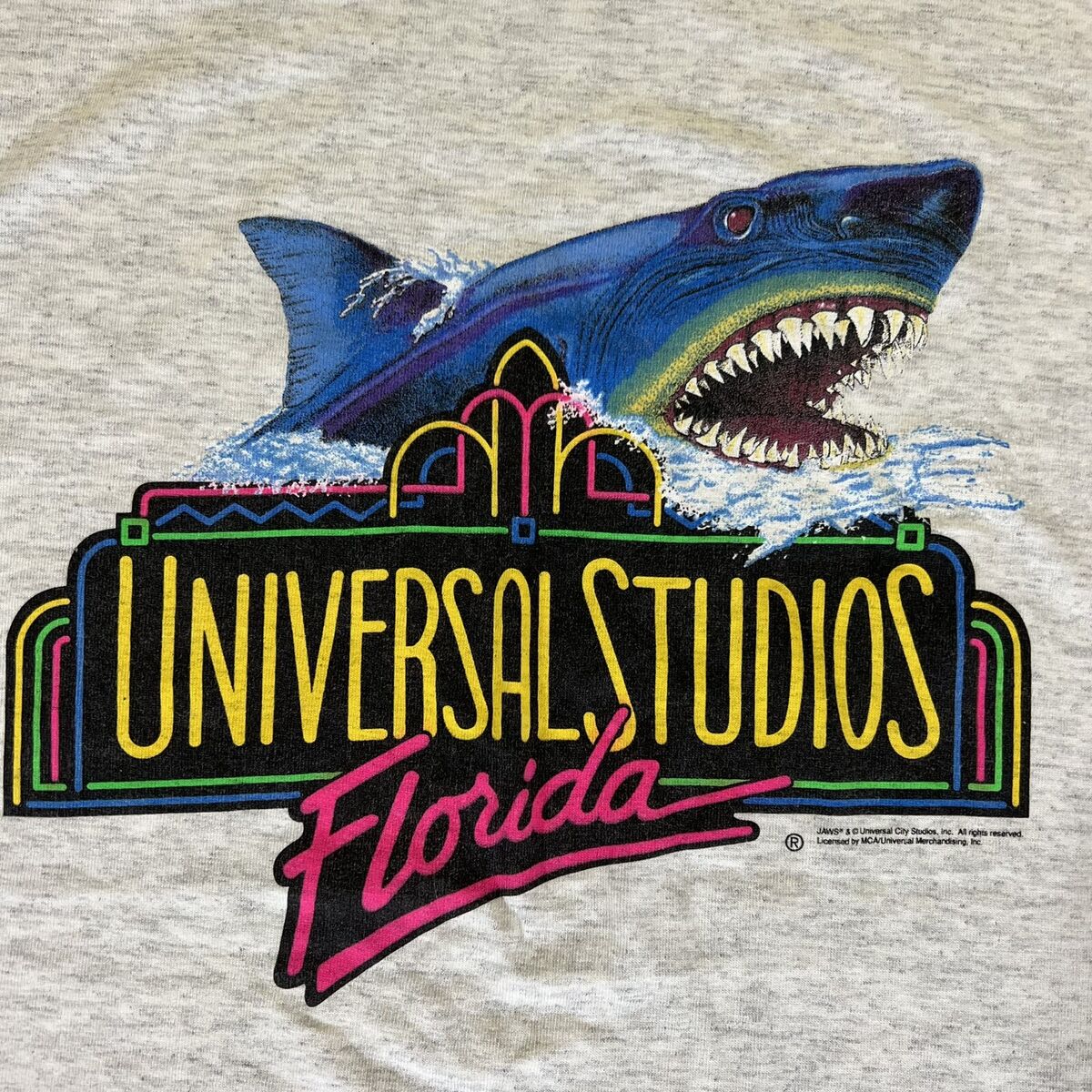 Vintage 90s Universal Studios Jaws T Shirt XL Gray Movie Ride 