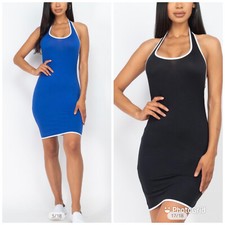 New Black/Blue Halter Neck Contrast Detail Dress