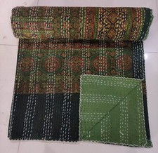 Indian Gudari Hand Block Print Cotton Kantha Quilt Blanket Bedspread Throw