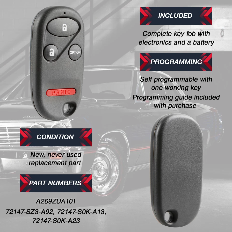 For 1997 1998 1999 2000 2001 Honda CR-V Prelude Keyless Car Remote Key Fob - Image 4 of 4