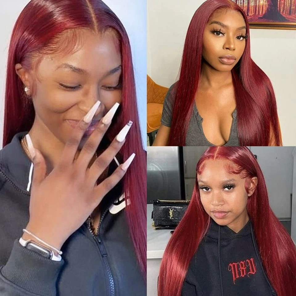 Long Straight Lace Front Wigs Burgundy Color Full Soft as Human Hair Women Party - Image 3 of 4