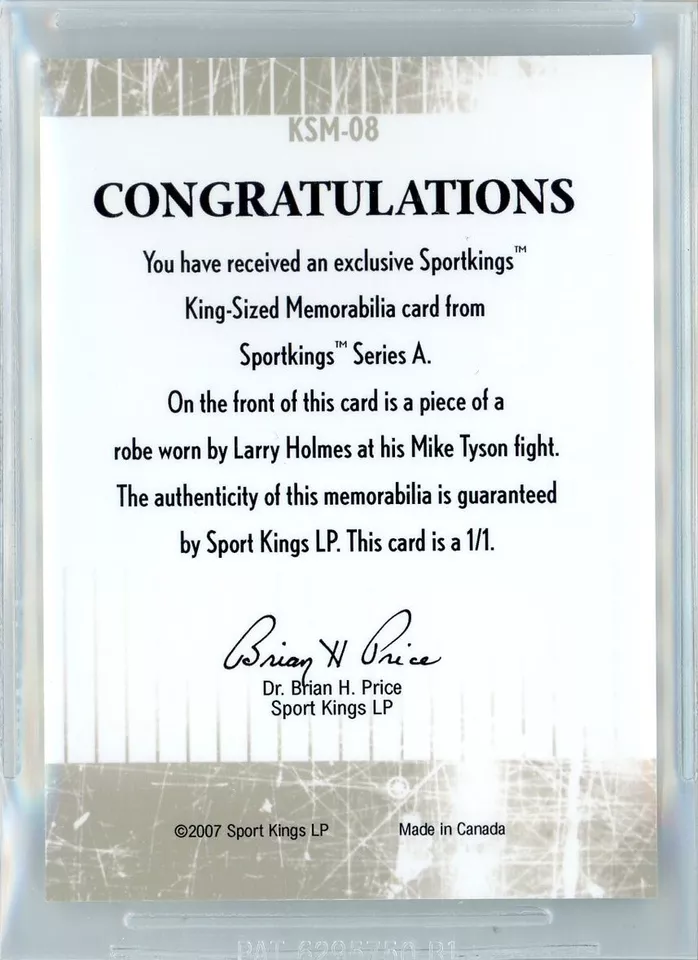 2007 SPORTKINGS KING-SIZED MEMORABILIA #KSM08 - 1/1 LARRY HOLMES ROBE! - BGS 9.5 - Image 2 of 2