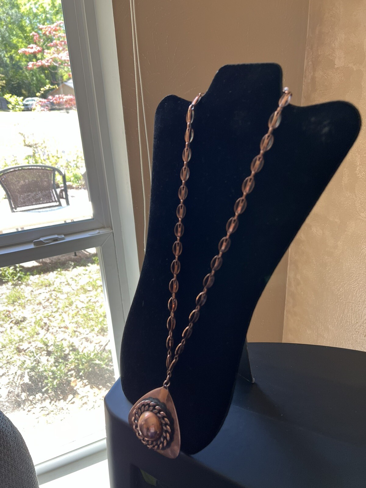 Solid Copper Vintage Triangle With Chain Necklace - image 3