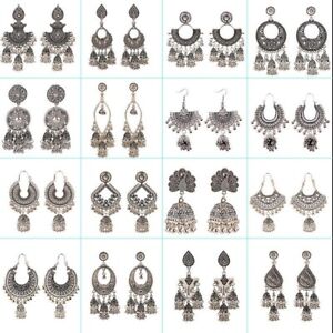 Vintage Sliver Indian Jhumka Gypsy Boho Ethnic Women Drop Earrings Jewelry USA