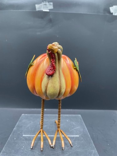 Metal Turkey Figurine Pumpkin Squash Grape and Oak Leaf Body Fall Thanksgiving - Picture 2 of 7