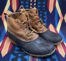 LL Bean Women's Brown Leather Lace Up Unlined Hunting Duck Bean Boots 7W PAINT