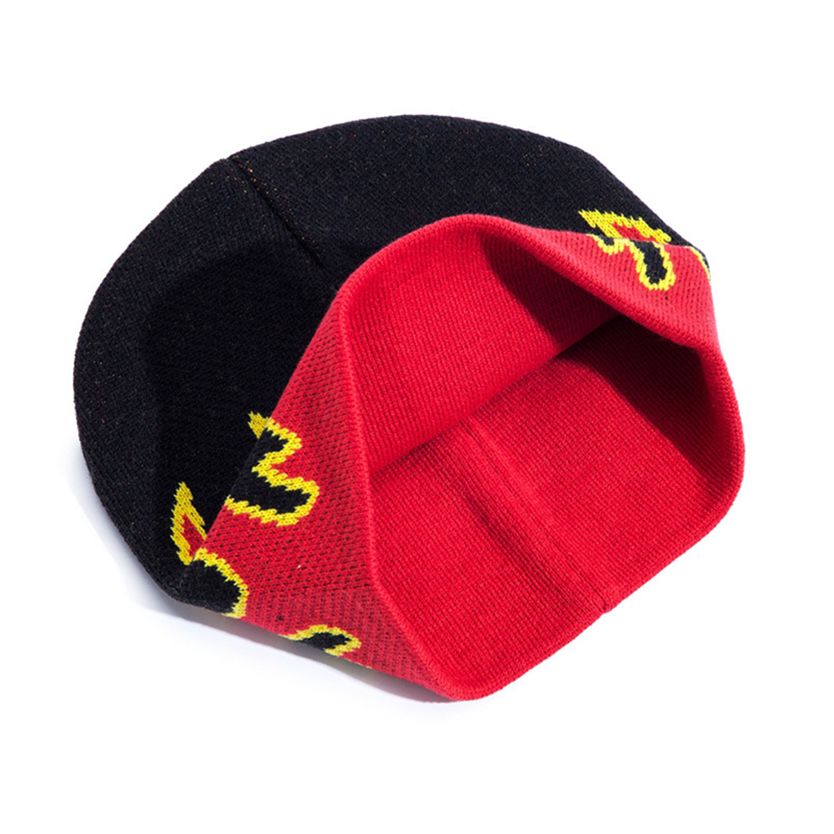 Fire Flame Print Beanie Skate Hat Design Pattern Casual Red Black eBay
