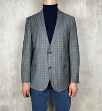 Men's Eduard Dressler Super 130's Shaped Fit Plaid Wool Blazer Sz 27 EU 54 US 44