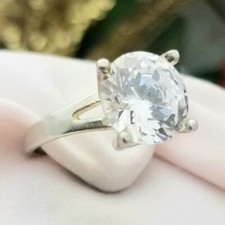 Silver Cubic Zirconia Solitaire Ring-925-Sterling-4TCW-Split Shank-Vintage