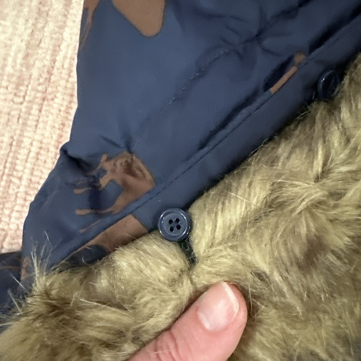 NEW Boden Puffer Jacket Blue Down & Feather Deer Print Removable