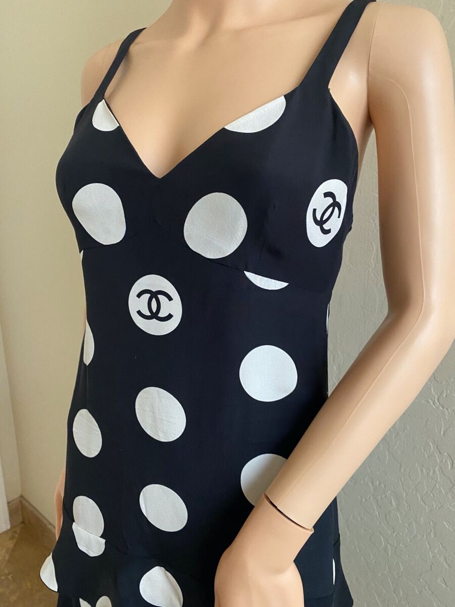 CHANEL 1997 ICONIC POLKA DOT CC LOGO DRESS FR34 | eBay CHANEL 1997 ICONIC POLKA DOT CC LOGO DRESS FR34 | eBay