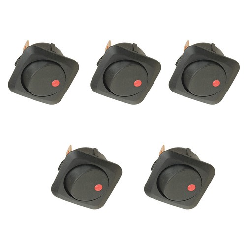 5Pc 25mm Car Round Red LED Light Lamp Rocker Toggle Switch 12V 25A Dash ...