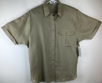 Vintage Ann Gerlin Women's Sz 18 Linen Shirt NWT Button Pocket Boho FLAW 
