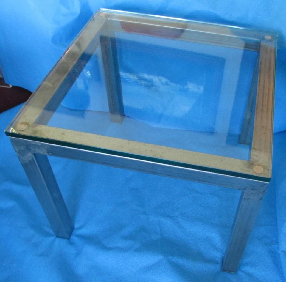 Mesa auxiliar de centro brutalista tubo cuadrado soldado acero años 70 ESPAÑA MCM poste moderno Foto 3 de 4