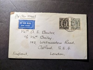 1931 British KUT Airmail Cover Uganda to Catford London England