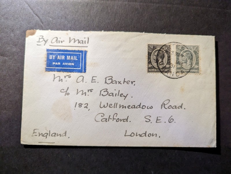 1931 British KUT Airmail Cover Uganda to Catford London England