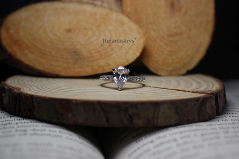 Moissanite 2.50 Carat Pear Cut Solitaire Engagement Ring Solid 14K White Gold - Image 2 of 4