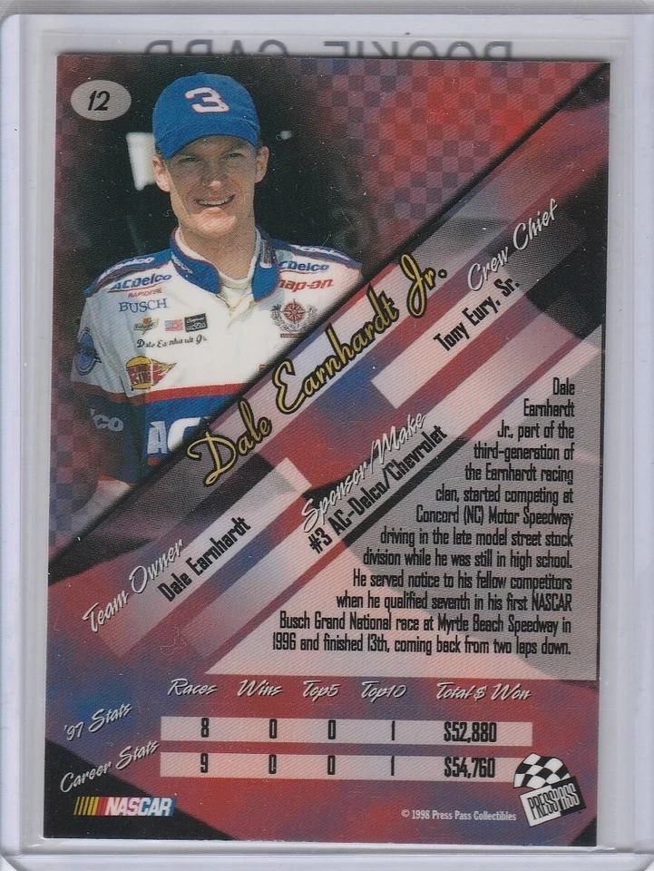 DALE EARNHARDT JR. ROOKIE CARD Nascar Racing 1998 RC Press Pass Collectibles #3 - Image 2 of 2