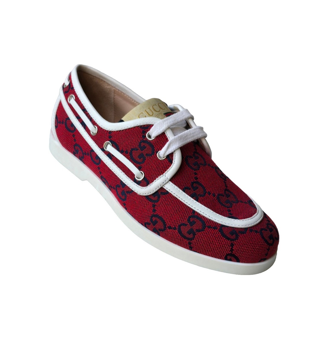 Gucci Kids Boys Red Blue GG Logo Boat Shoes Size EU 30 US