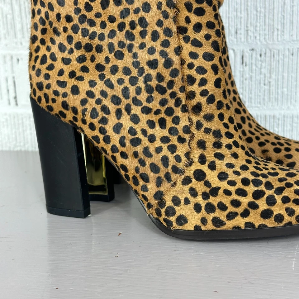 Diane фон Furstenberg Yvonne коричневый пони ботинки каблук размер 6 М животное молнии золото - Изображение 2 из 4