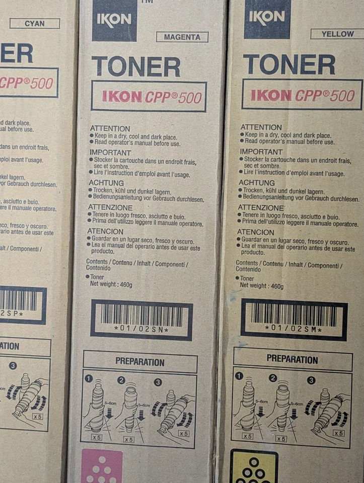 Paquete de 3 tóner magenta/cian y amarillo nuevo genuino Ikon CPP 500 Foto 2 de 2