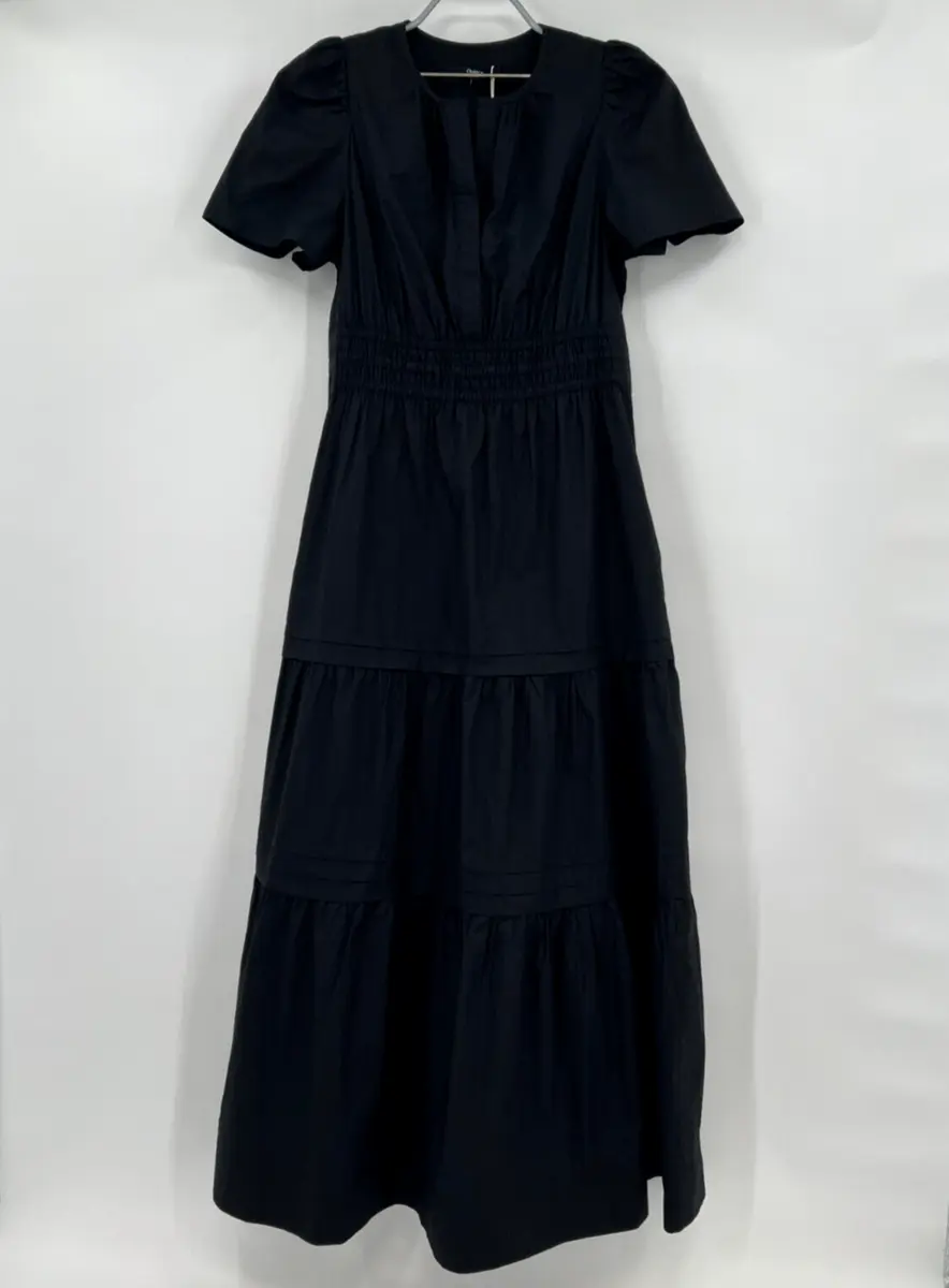 Quince Black Organic Cotton Tiered Maxi Dress sz XL Womens Pockets Poplin  Fabric