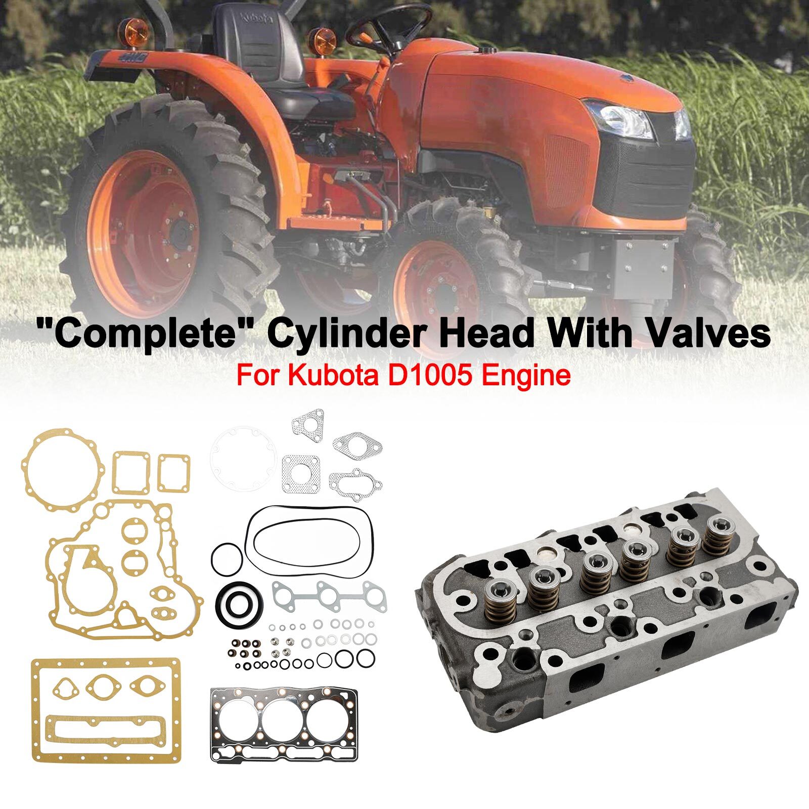 Complete Cylinder Head With Valve Spring & Full Gasket Kit FIT Kubota D1005