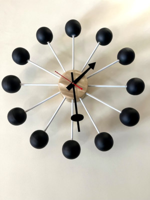 1950's Large Vitra Ball Wall Clock Black & Brushed Brass Metal 18