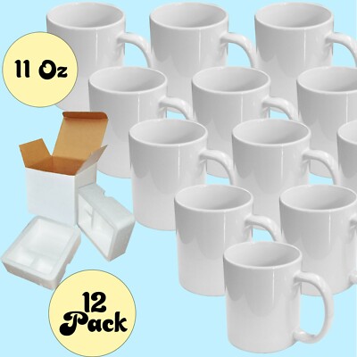 12 Pcs Blank White Mugs 11OZ Sublimation Coated Mugs Heat Press Cups + Foam  Box | eBay