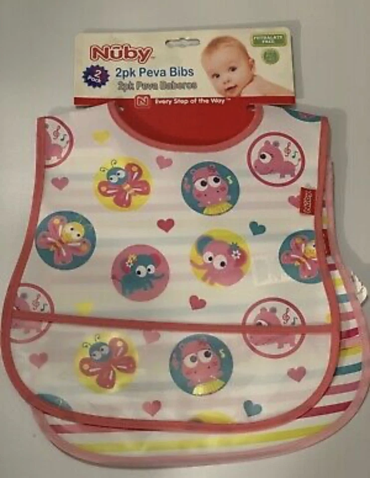 2- NUBY Peva Bibs 2-Pack Baby Orange & Pink Infant Baby Shower Gift Girl Boy NEW - Image 2 of 4