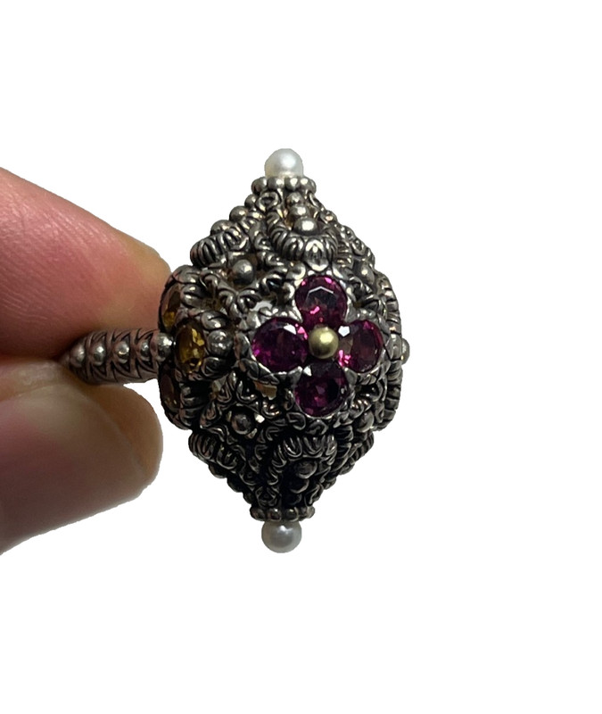 Barbara Bixby Sterling Silver and 18k Gemstone Flower Pod Ring 8