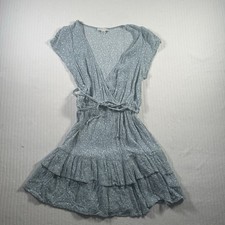 American Eagle Blue Floral Wrap Mini Dress S Short Sleeve Tiered Ruffle Summer