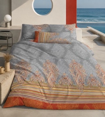 Bassetti BETTWÄSCHE SET ELBA G1 Grau Orange SATIN 135x200 40x80 Kissen BEZUG NEU