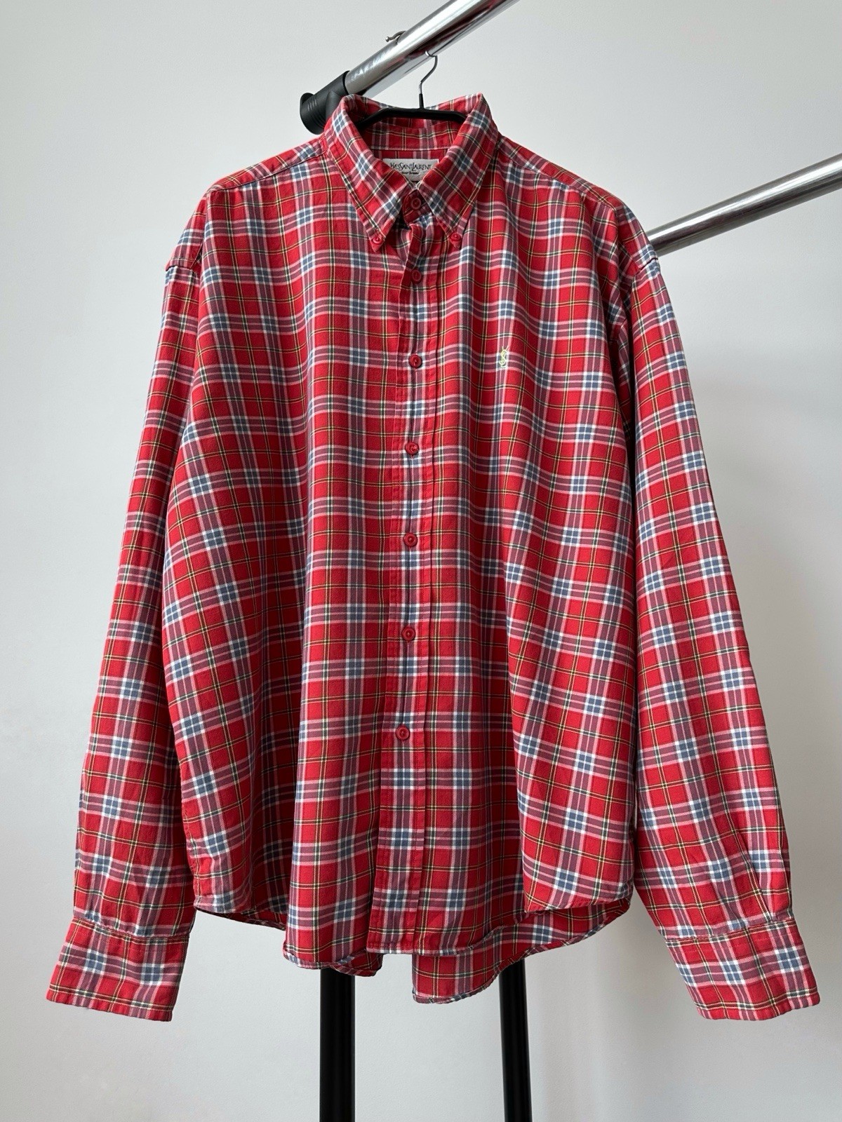 Camicia vintage anni 90 Yves Saint Laurent YSL logo quadri flanella bottoni taglia XL
