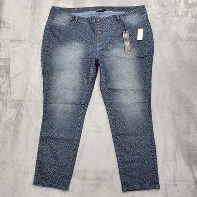 DG2 By Diane Gilman Jeans Womens 3X Blue High Rise Pull On Skinny Animal Print