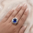 Glistening Royal Blue Sapphire 11.40Ct 925 Sterling Silver Rose Gold Halo Rings