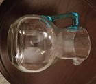 Art Glass Mini Pitcher Creamer Clear w Retro Applied Aqua Blue Handle 4"Hx4.5"W  — photo 8