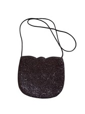 Carla Marchi BLACK SATIN BEADED EVENING BAG SHOULDER BAG CORD STRAP